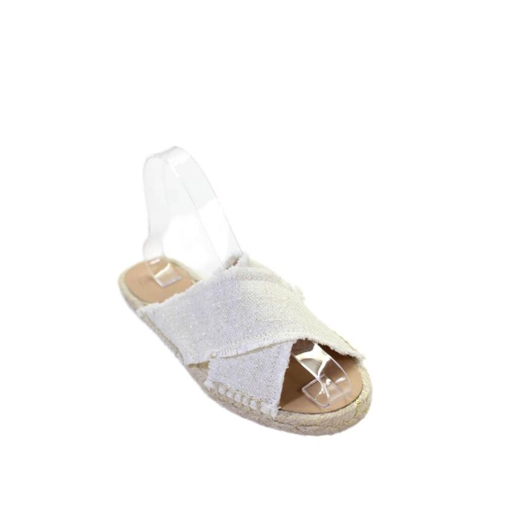 Castaner Womens Canvas Crisscross Flat Mules Shoes White Size 7